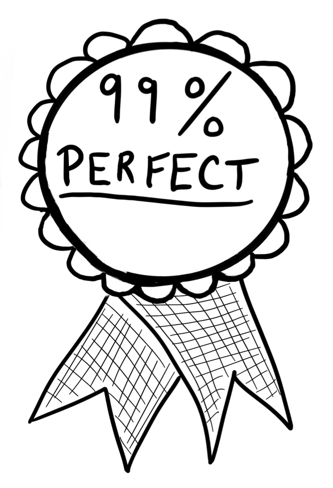 Hand-drawn award ribbon icon that says '99-percent perfect' on it. Hand-drawn award ribbon icon that says '99-percent perfect' on it.